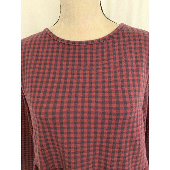 Zara Womens Burgundy Red Black Checked Long Sleeve Sweater Top Large - Picture 2 of 6